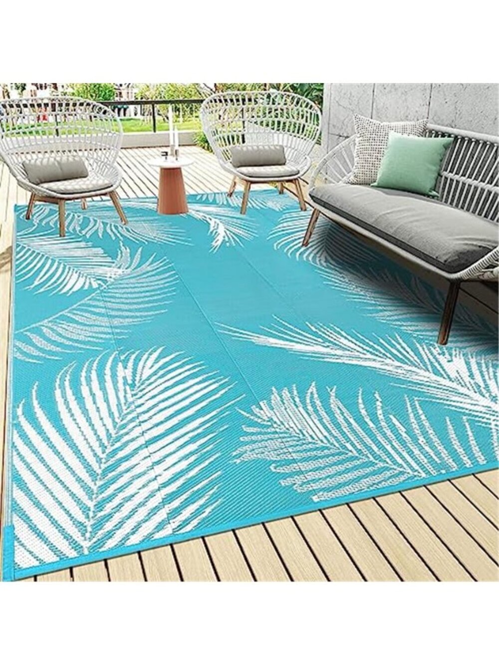 Waterproof Outdoor Rug 6x9, Reversible Plastic Straw Patio Camping Rug, RV Mat